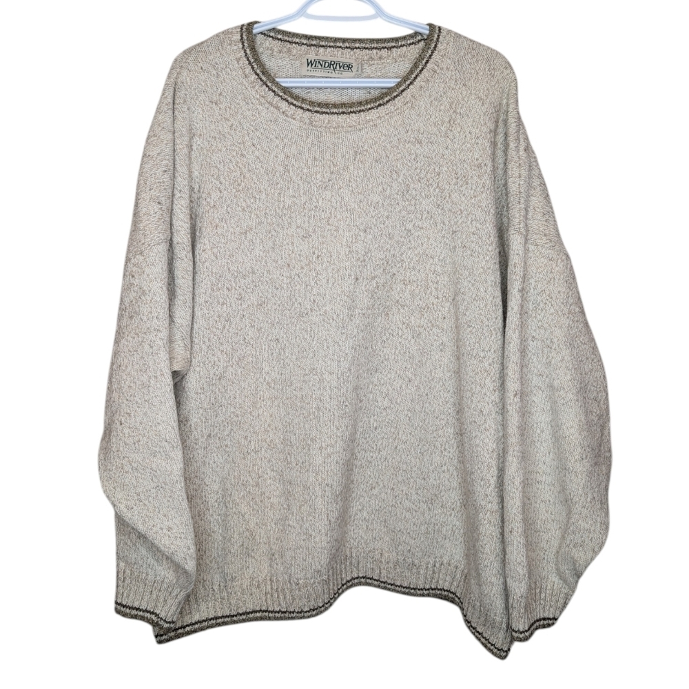 Vintage WindRiver Men’s Cotton Wool Knit Sweater Beige Crewneck 3XL